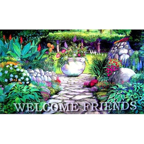 Custom Printed Rugs Custom Printed Rugs AWV087 Welcome Garden Gate 18 x 30 in. Doormat Rug - Blue & Green AWV087 - main